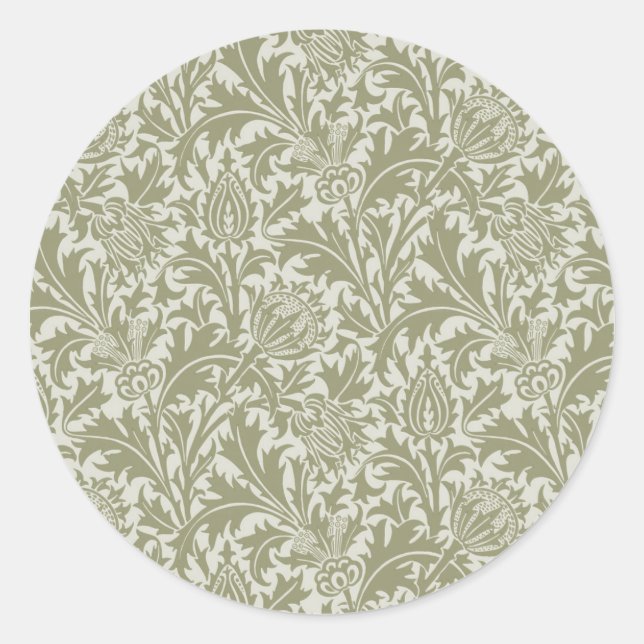 William Morris Thistle Sage Green Pattern Runder Aufkleber (Vorderseite)