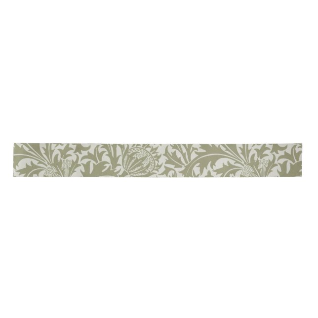 William Morris Thistle Sage Green Pattern Satinband (Vorderseite)