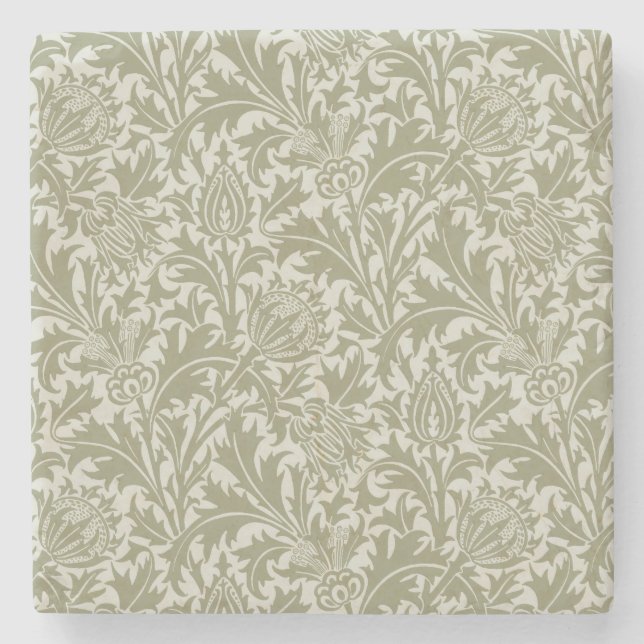 William Morris Thistle Sage Green Pattern Steinuntersetzer (Vorderseite)