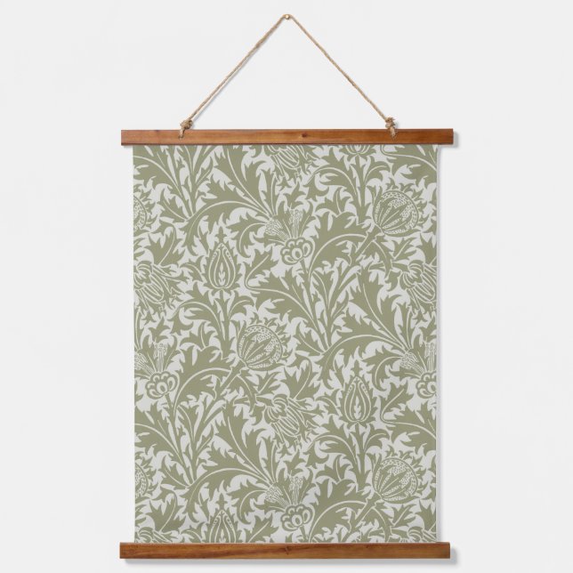William Morris Thistle Sage Green Pattern Wandteppich Mit Holzrahmen (Vorderseite)