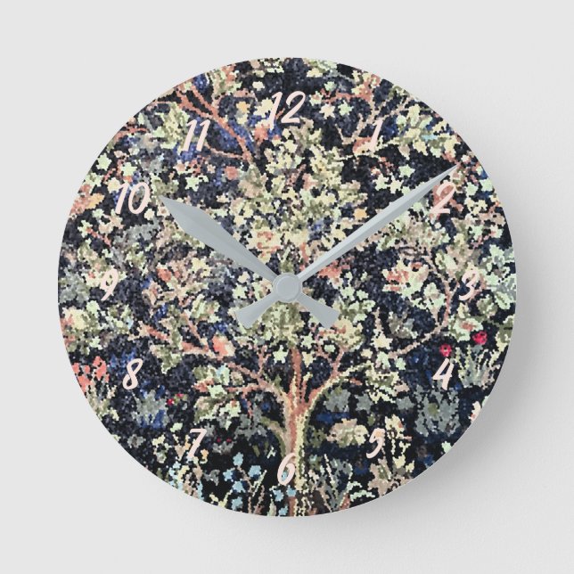 William Morris Tree of Life Acrylic Wall Clock Runde Wanduhr (Vorderseite)
