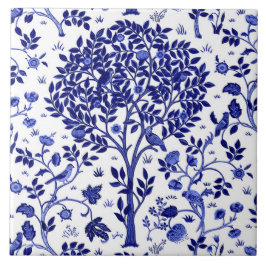 William Morris Tree of Life, Cobalt Blue and White Fliese