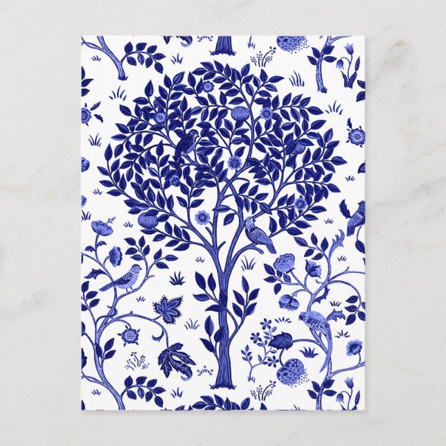 William Morris Tree of Life, Cobalt Blue und White Postkarte (Vorderseite)