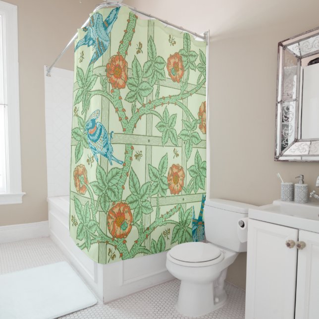 William Morris Trellis Bird Floral Pattern Duschvorhang (Beispiel)
