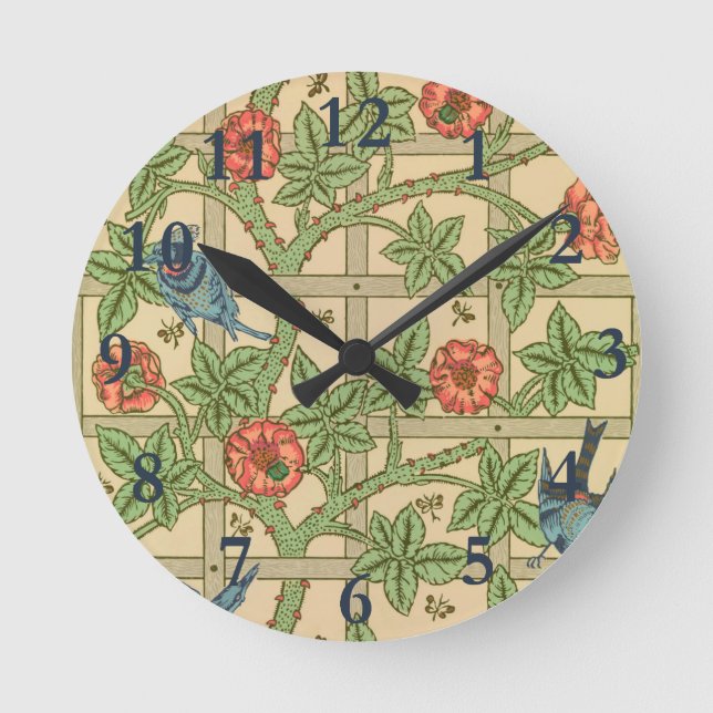 William Morris Trellis Classic Wallpaper Design  Runde Wanduhr (Vorderseite)