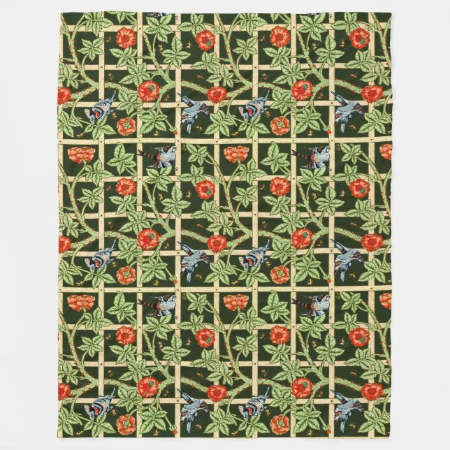 William Morris Trellis Pattern in Green Fleecedecke (Vorderseite)