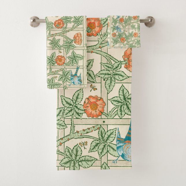 William Morris Trellis Victorian Wallpaper Badhandtuch Set (Insitu)