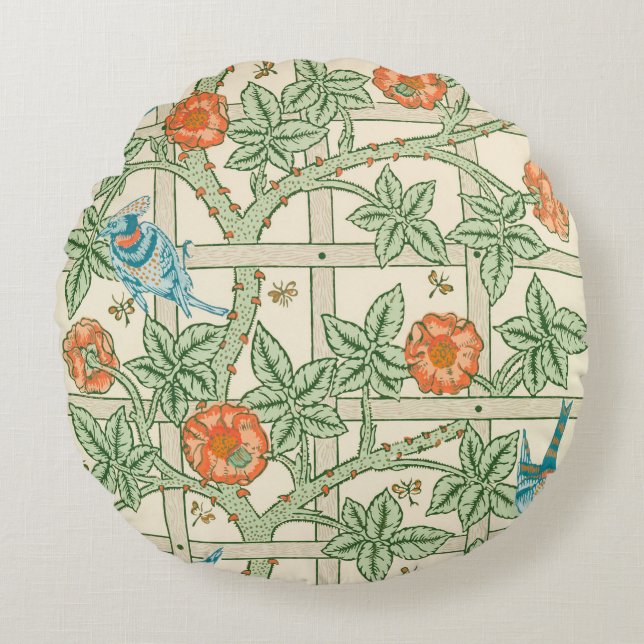 William Morris Trellis Victorian Wallpaper Rundes Kissen (Vorderseite)
