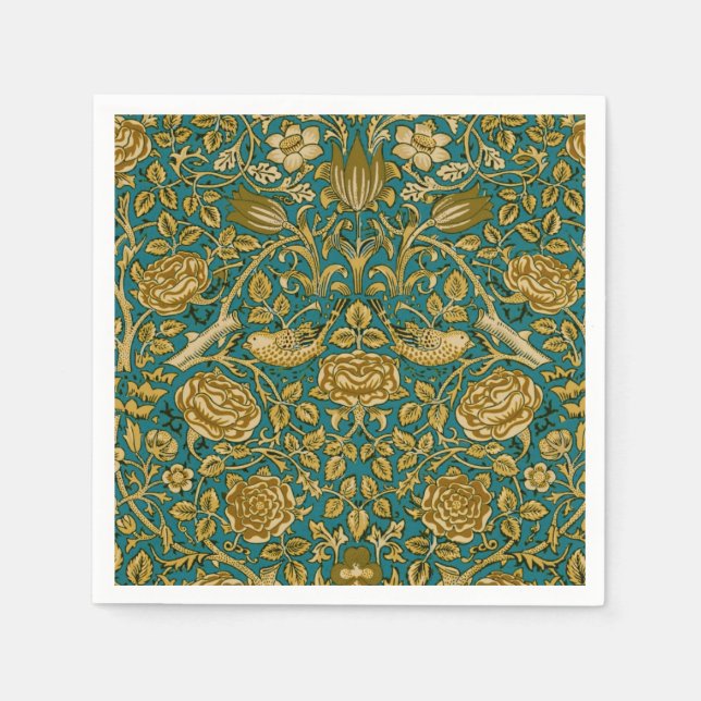 William Morris Tudor Rose Pattern Blue Golden Serviette (Vorderseite)