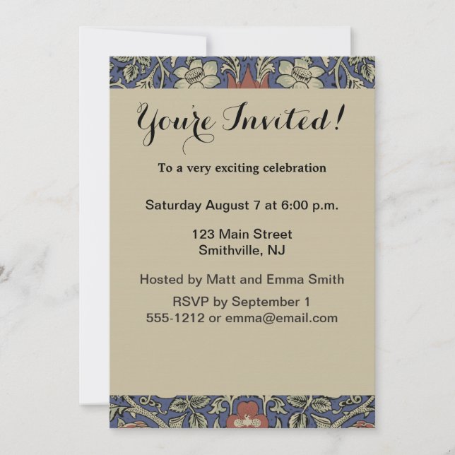 William Morris Tudor Rose Wallpaper Einladung (Vorderseite)