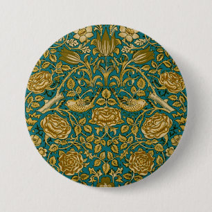 William Morris Tudor-Rosen-Muster Blau Golden Button