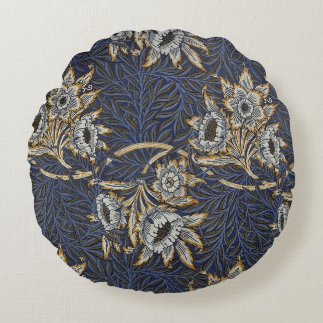 william morris tulip and willow tapestry pattern rundes kissen (Vorderseite)