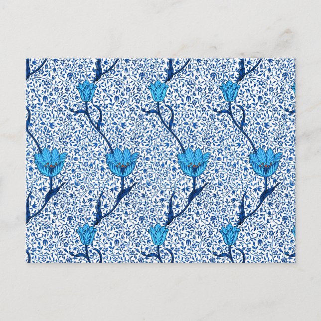 William Morris Tulip Damask, carte postale bleu Co (Devant)