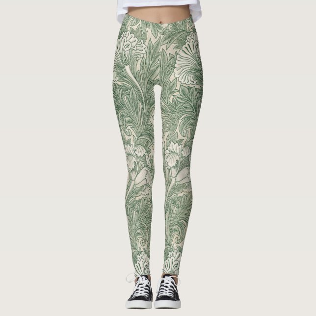 william morris tulip wallpaper textile green leggings (Vorderseite)