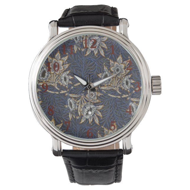 William Morris Tulip Willow Blue Muster Armbanduhr (Vorderseite)