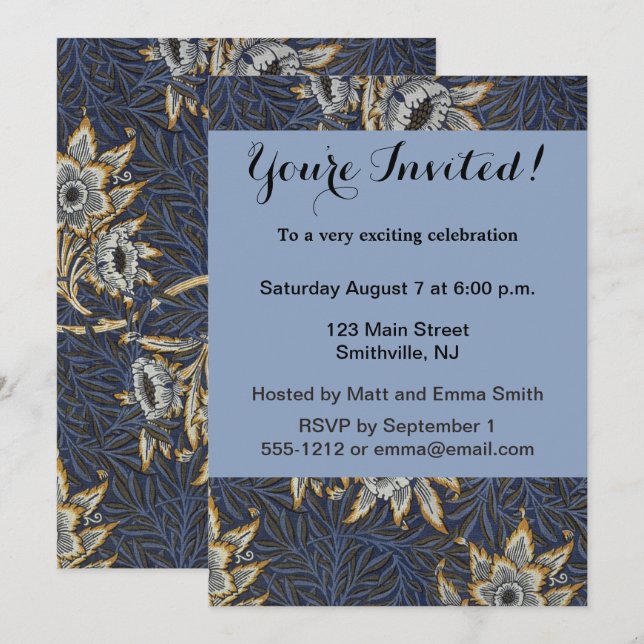 William Morris Tulip Willow Blue Muster Einladung (Vorne/Hinten)