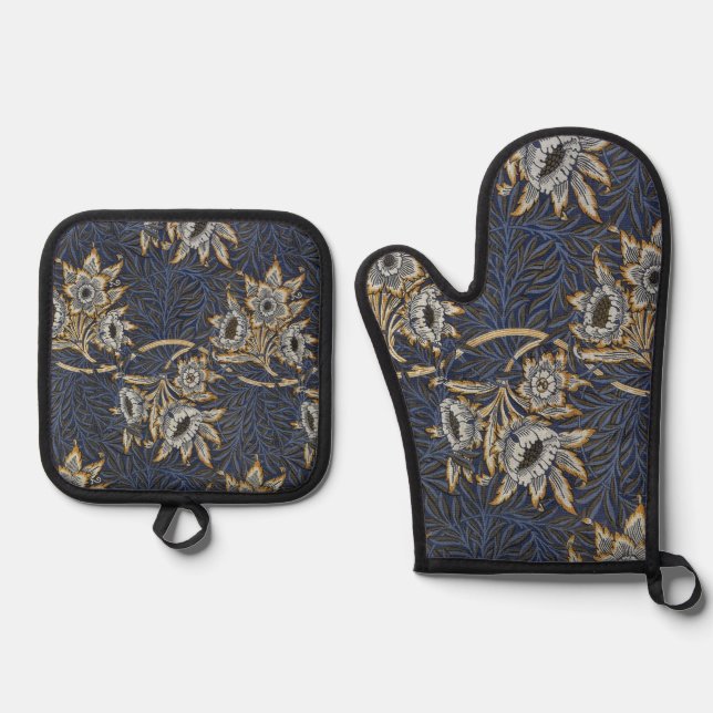 William Morris Tulip Willow Blue Muster Ofenhandschuh & Topflappen-Set (Vorderseite)