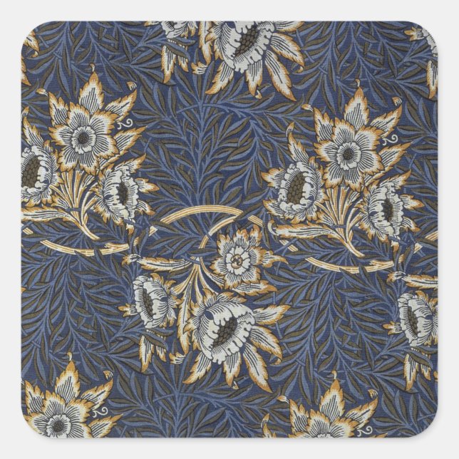 William Morris Tulip Willow Blue Muster Quadratischer Aufkleber (Vorderseite)