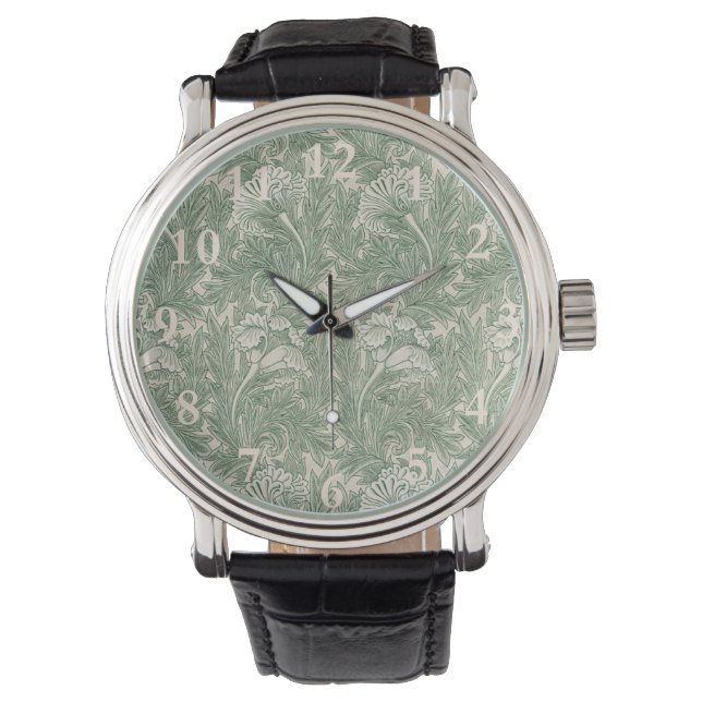 William Morris Tulpe Tapete grün Armbanduhr (Vorderseite)