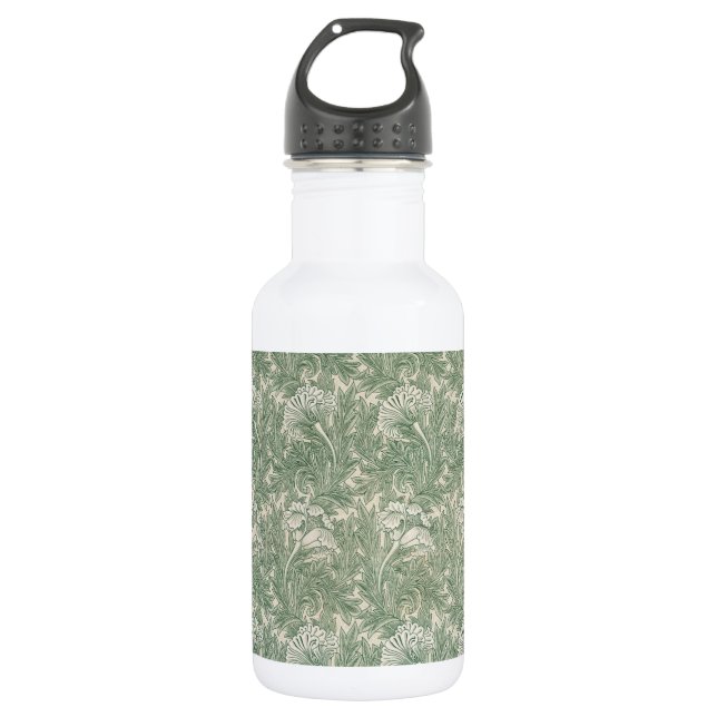 William Morris Tulpe Tapete grün Edelstahlflasche (Vorderseite)
