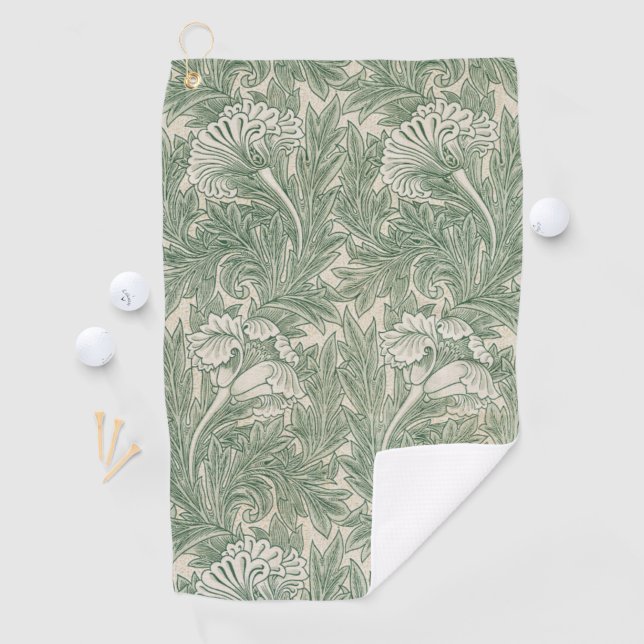 William Morris Tulpe Tapete grün Golfhandtuch (Insitu)