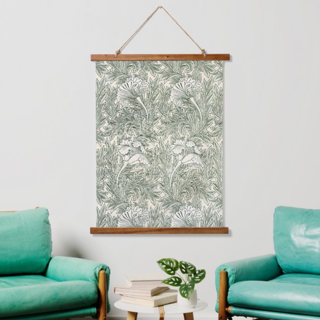 William Morris Tulpe Tapete grün Wandteppich Mit Holzrahmen (Wohnzimmer)