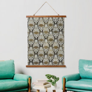 William Morris Tulpe und Gitter Blau Florale Kunst Wandteppich Mit Holzrahmen