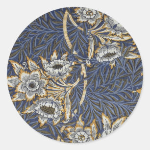 William Morris Tulpe und Weide Blumengestaltung Runder Aufkleber