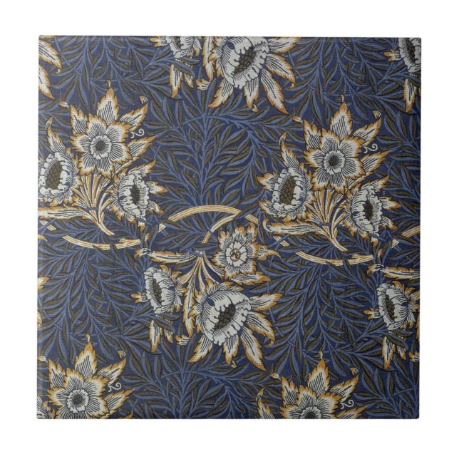 William Morris Tulpe Weidenmuster Blaue Flora Fliese (Vorderseite)