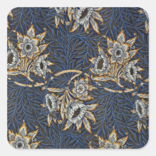 William Morris Tulpe Weidenmuster Blaue Flora Quadratischer Aufkleber
