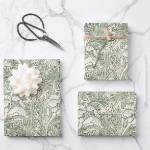 William Morris Tulpen-Wallpaper Klassisches Grün Geschenkpapier Set