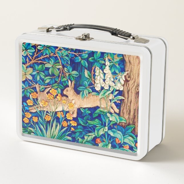 William Morris "Two Hares" - Kaninchen im Wald Metall Brotdose (Vorderseite)
