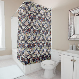 William Morris Vintag Blue Beige Blume Duschvorhang