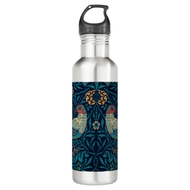 William Morris Vintag Blue Birds Pattern  Edelstahlflasche (Vorderseite)