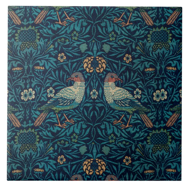 William Morris Vintag Floral Birds Fliese (Vorderseite)