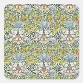 William Morris Vintag Floral Pink Green Myrtle Quadratischer Aufkleber
