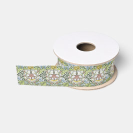 William Morris Vintag Floral Pink Green Myrtle Ripsband