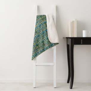 William Morris Vintag Gold Green Sherpadecke