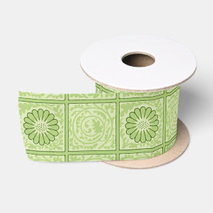 William Morris Vintag Square Green Floral Pattern Satinband