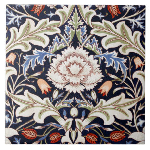 William Morris Vintage Blau Rote Blumen Fliese