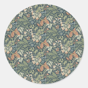 William Morris Vintage Blumen Pink Grün Compton Runder Aufkleber