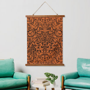 William Morris Vintage Brandorange-Schwarz-Muster Wandteppich Mit Holzrahmen