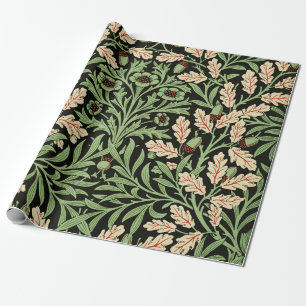 William Morris Vintage Eiche Schwarz Rot Muster Geschenkpapier