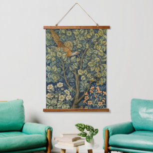 William Morris Vintage Fasan Eichhörnchen Blume Wandteppich Mit Holzrahmen