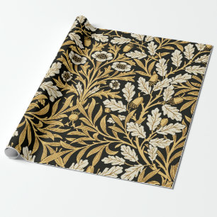 William Morris Vintage Gold Schwarzes Eichenmuster Geschenkpapier