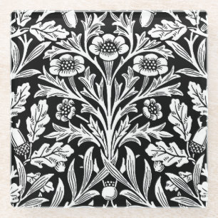 William Morris Vintage Schwarz Weiß Eichenmuster Glasuntersetzer
