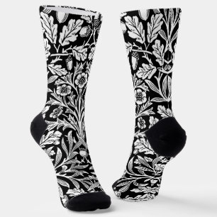 William Morris Vintage Schwarz Weiß Eichenmuster Socken