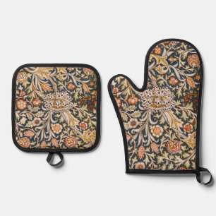 William Morris Vintage Trent Blaues Blumenmuster Ofenhandschuh & Topflappen-Set