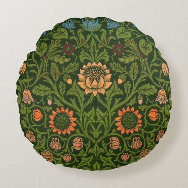 William Morris Violet und Columbine Art Rug Rundes Kissen (Vorderseite)