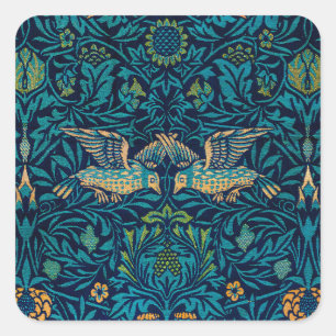 William Morris Vögel Art Nouveau Floralmuster Quadratischer Aufkleber